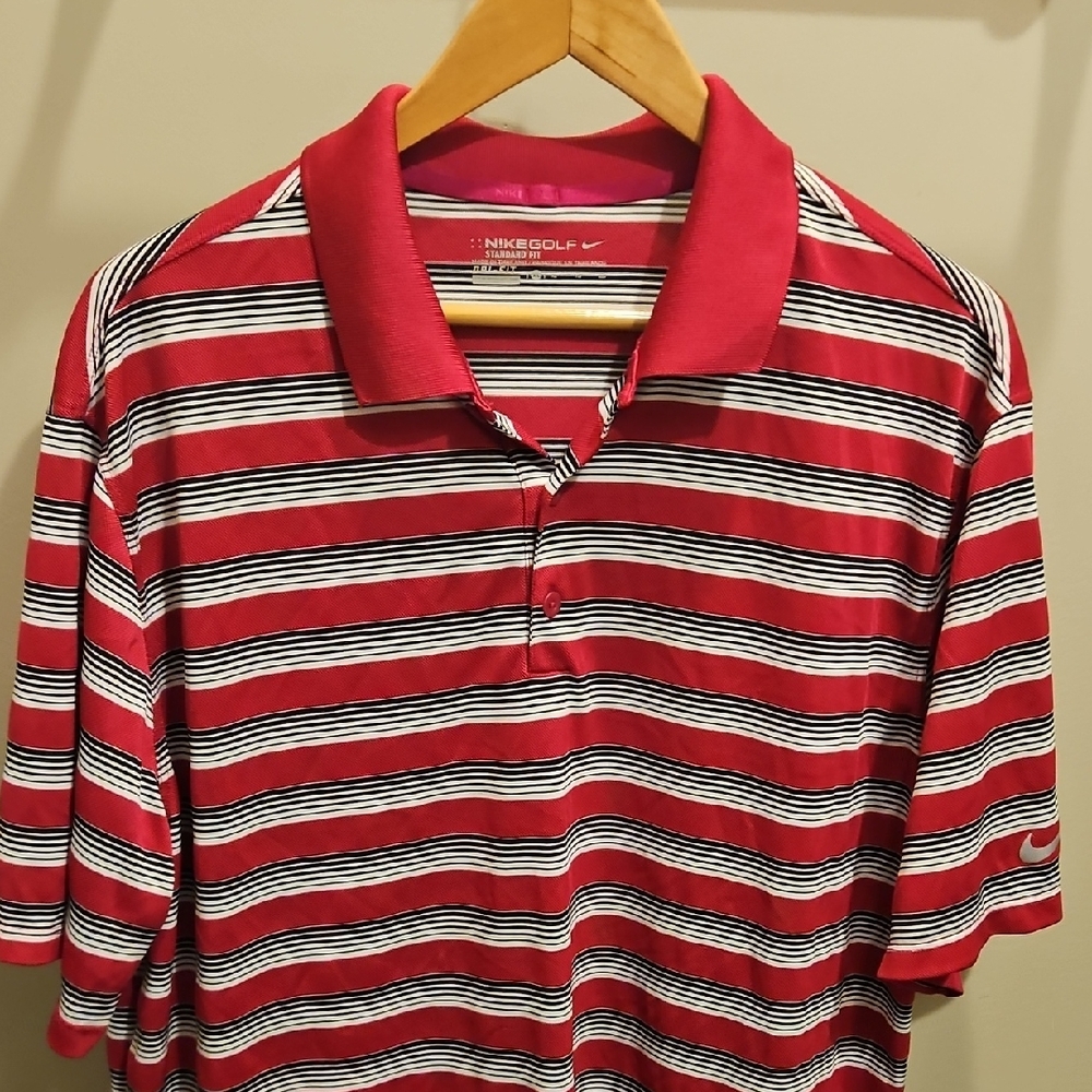 Nike Golf Red and Black Striped Polo